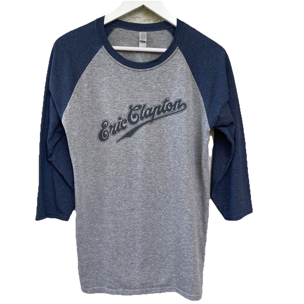 Eric Clapton Raglan Shirt Size Medium Gray Blue 3/4 Sleeves  Retro Rock Tee